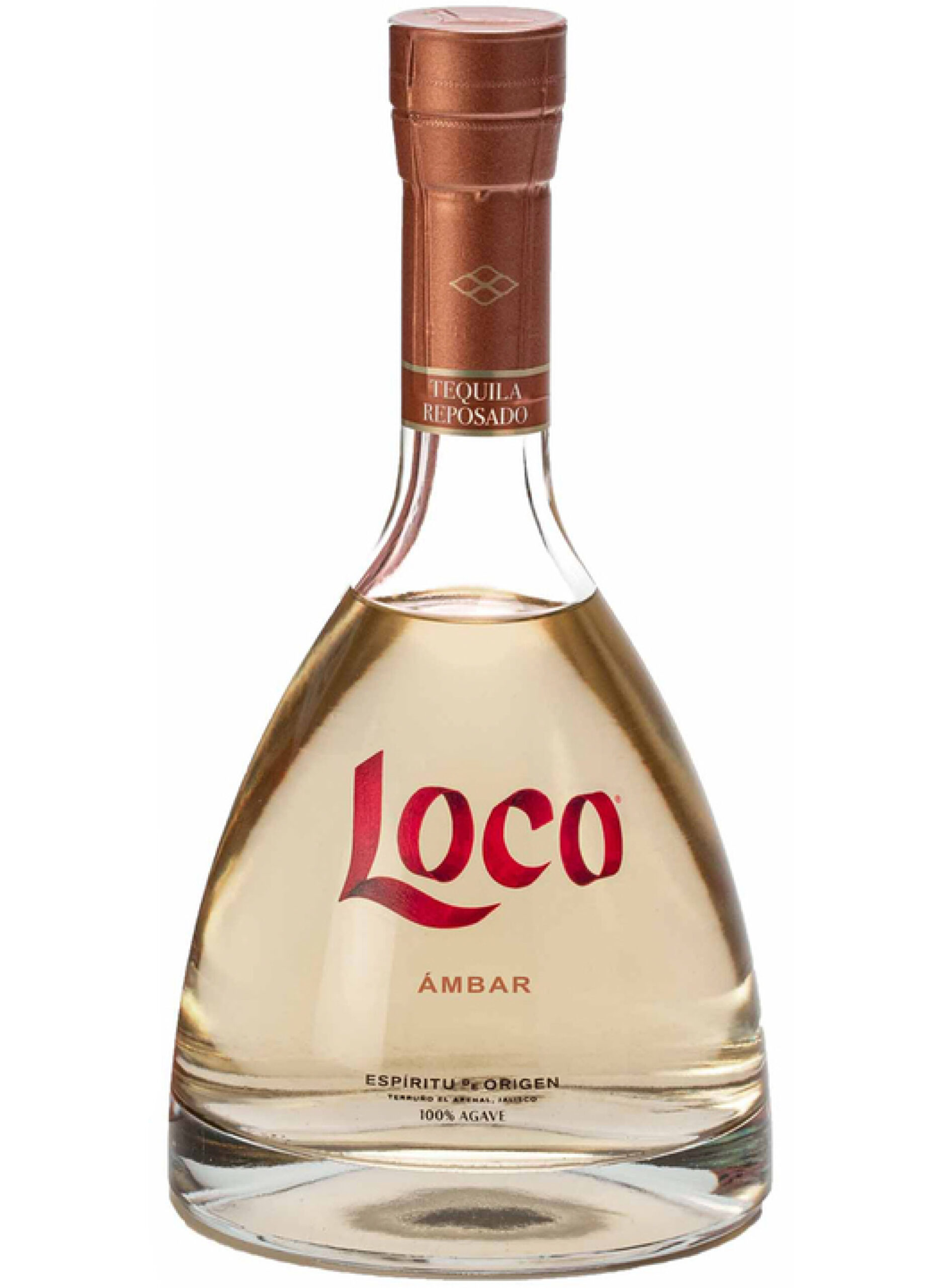 Bottle of Loco &Aacute;mbar reposado tequila